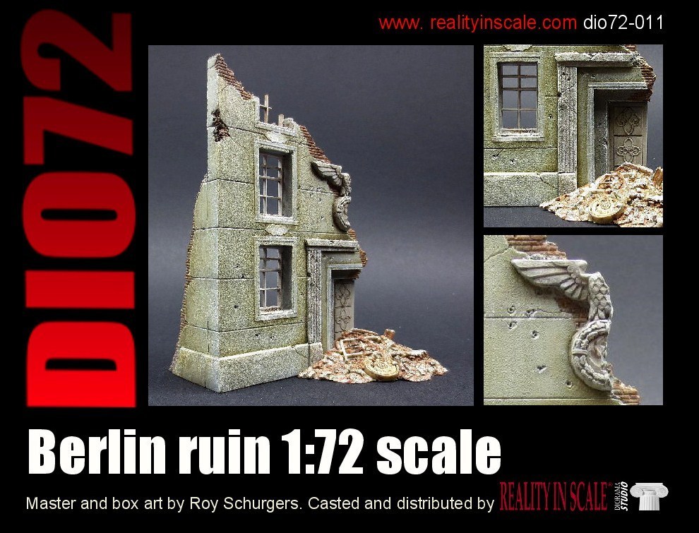 HQ72 Resin Products 1/72 scale Cobblestone Intersection w/ 2 Building Ruins 